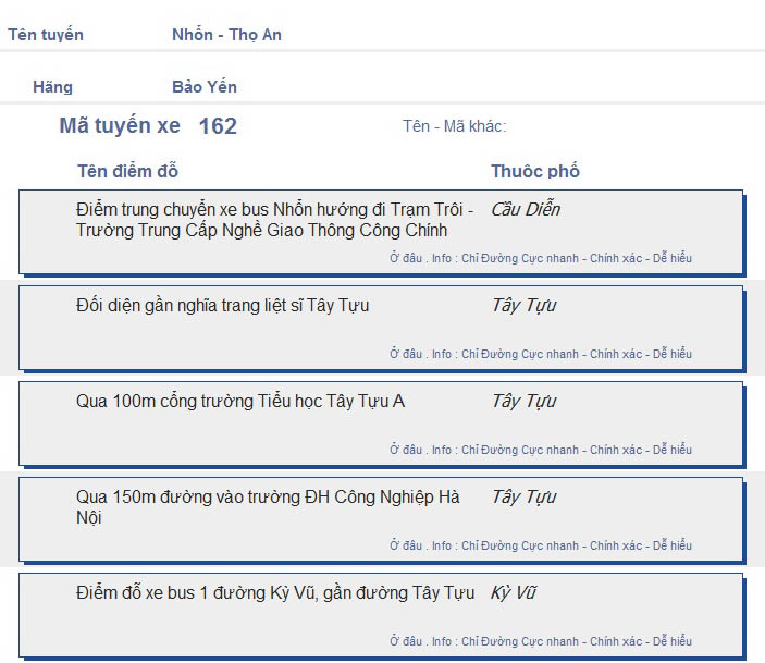 odau.info: lộ trình và tuyến phố đi qua của tuyến bus số 162 ở Hà Nội no01